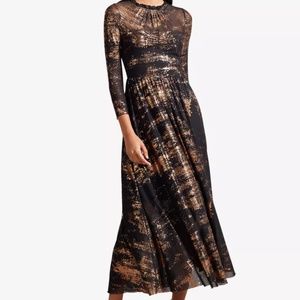 Ted Baker Black / Metallic Gold Iggiey Size 3 (Medium) Midi Party Dress